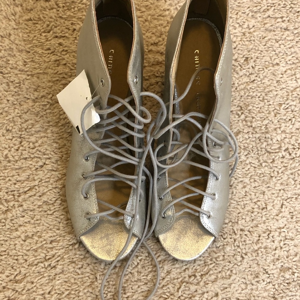 ‼️silver(metallic) laced up block heel‼️